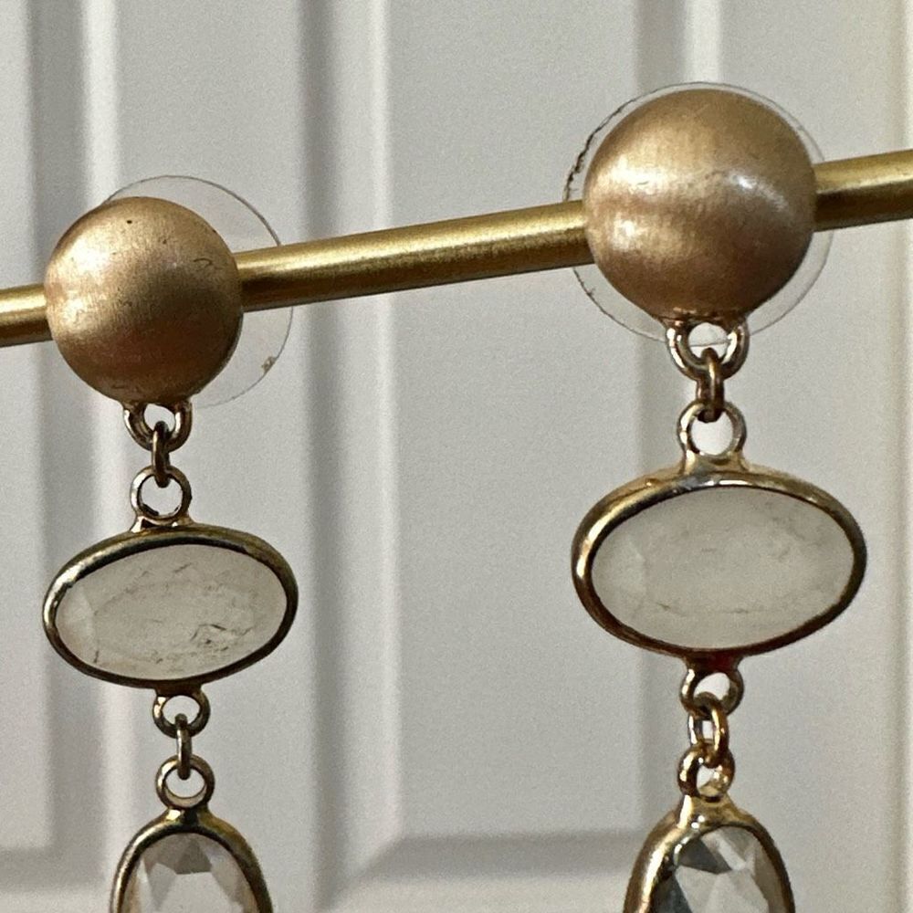 Gold tone clear rhinestone drop earrings - Picture 9 of 9